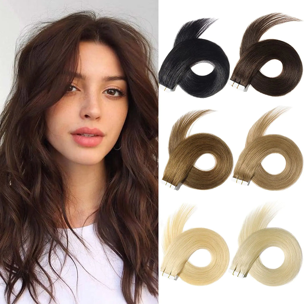 Yamel Tape In Hair Extensions Human Hair Natural Black Hair Extensions 10 Inch 20pcs Tape In Human Hair Extensions Pi-Mart