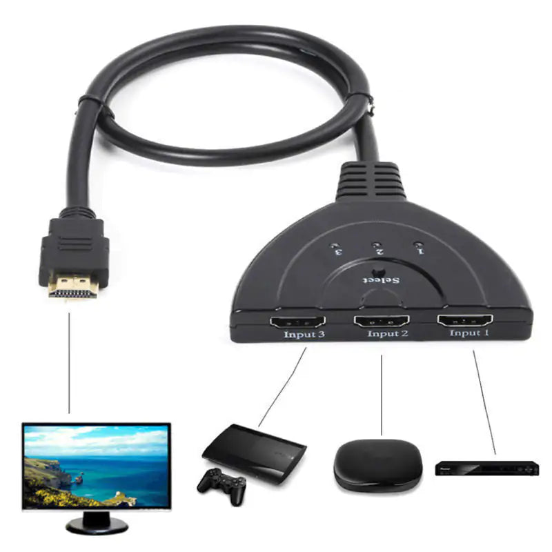 3 Port HDMI Splitter Cable 1080/4K Switch Switcher HUB Adapter for HDTV PS4 Xbox Pi-Mart
