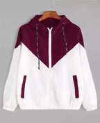 Color Block Hooded Jacket with Elastic Waist (Summer)