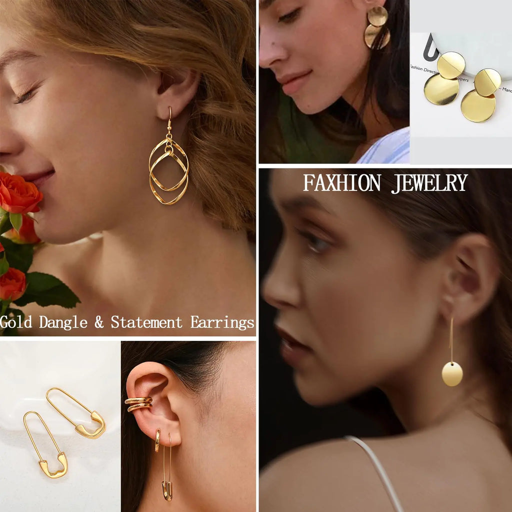 42 Pairs Gold Hoop Earrings Set for Women, Fashion Chunky Pearl Earrings Multipack Twisted Statement Earring Pack, Hypoallergenic Small Big Hoops Earrings for Birthday Party (Gold-54 pairs) Gold-54 pairs Pi-Mart
