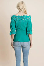 Lace Crochet Self Belted Off The Shoulder Tops with Back Zipper - SJB-DIAMOND ELITES