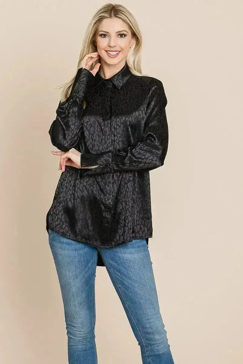 Casual Animal Print Satin Button up Shirts Blouse | Femstylo - SJB-DIAMOND ELITES