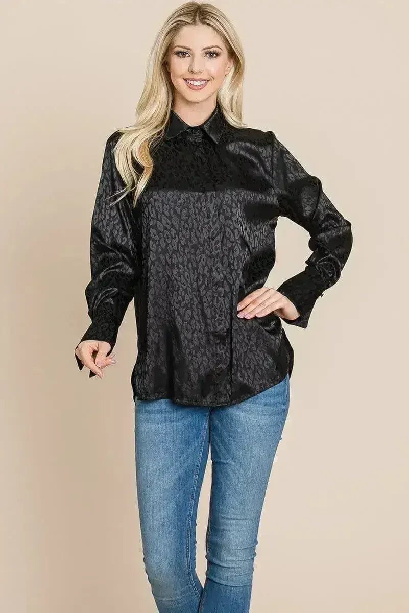Casual Animal Print Satin Button up Shirts Blouse | Femstylo - SJB-DIAMOND ELITES