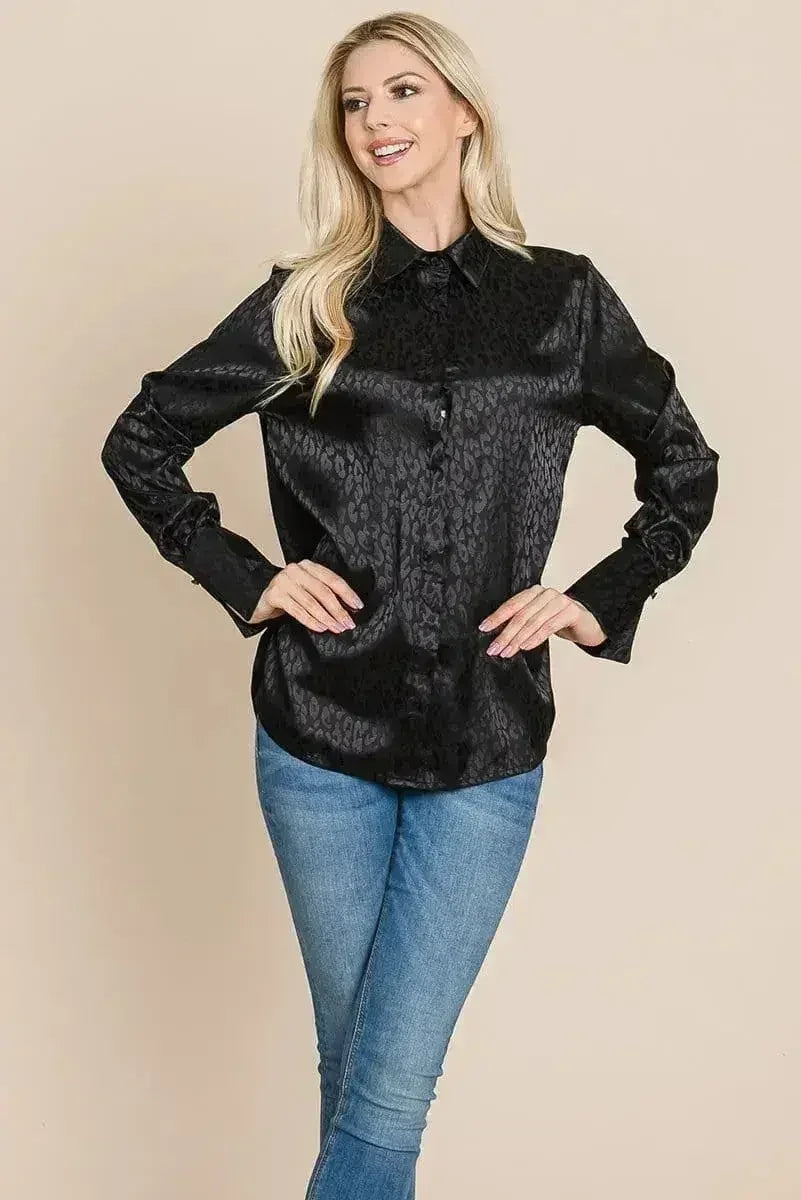 Casual Animal Print Satin Button up Shirts Blouse | Femstylo - SJB-DIAMOND ELITES