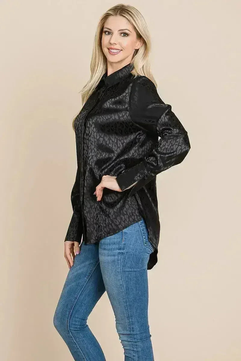 Casual Animal Print Satin Button up Shirts Blouse | Femstylo - SJB-DIAMOND ELITES