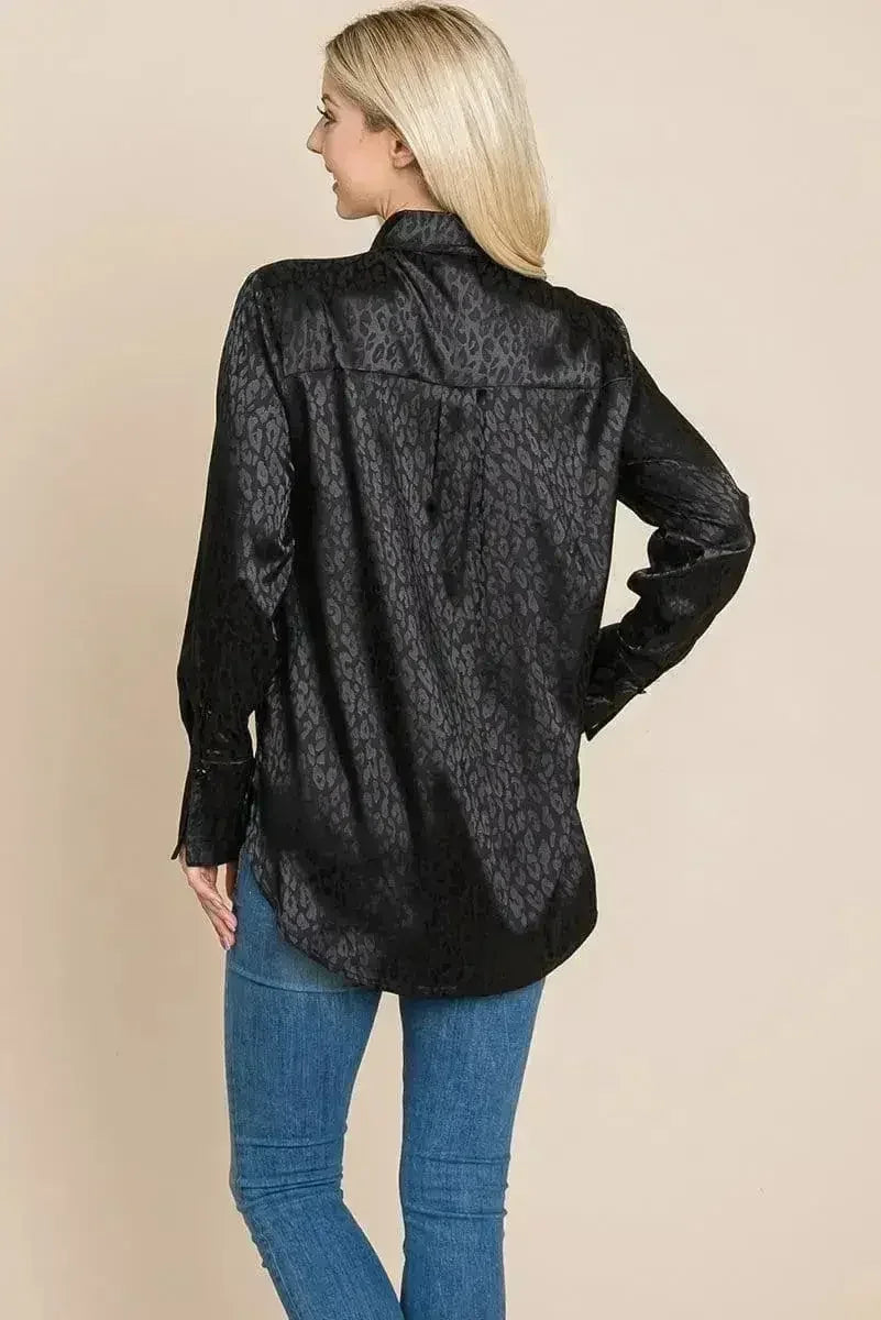Casual Animal Print Satin Button up Shirts Blouse | Femstylo - SJB-DIAMOND ELITES