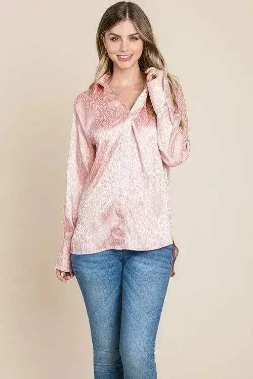Casual Animal Print Satin Button up Shirts Blouse | Femstylo - SJB-DIAMOND ELITES