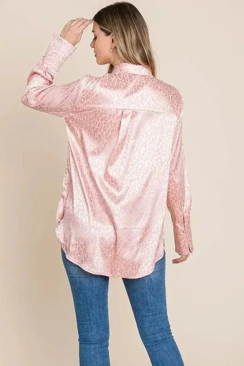 Casual Animal Print Satin Button up Shirts Blouse | Femstylo - SJB-DIAMOND ELITES
