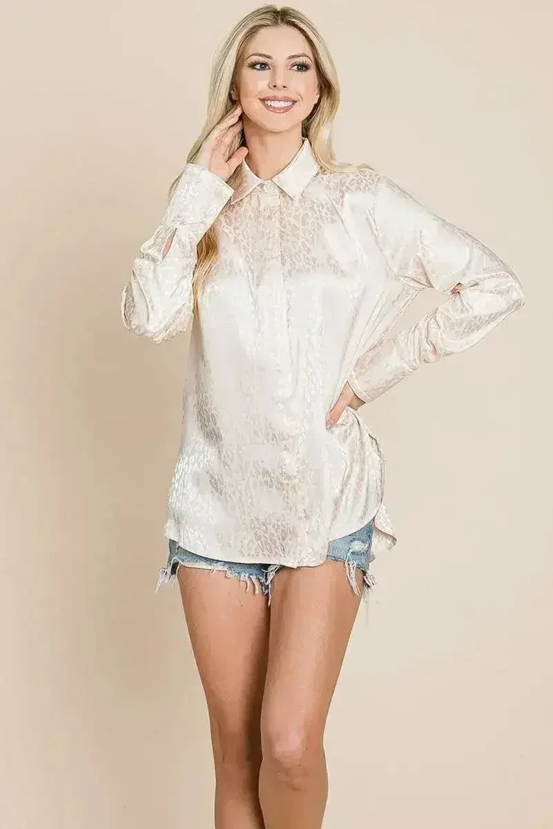 Casual Animal Print Satin Button up Shirts Blouse | Femstylo - SJB-DIAMOND ELITES