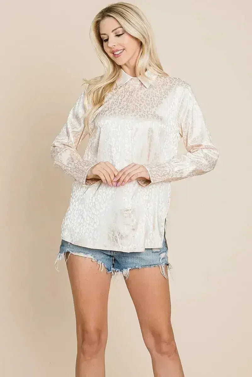 Casual Animal Print Satin Button up Shirts Blouse | Femstylo - SJB-DIAMOND ELITES