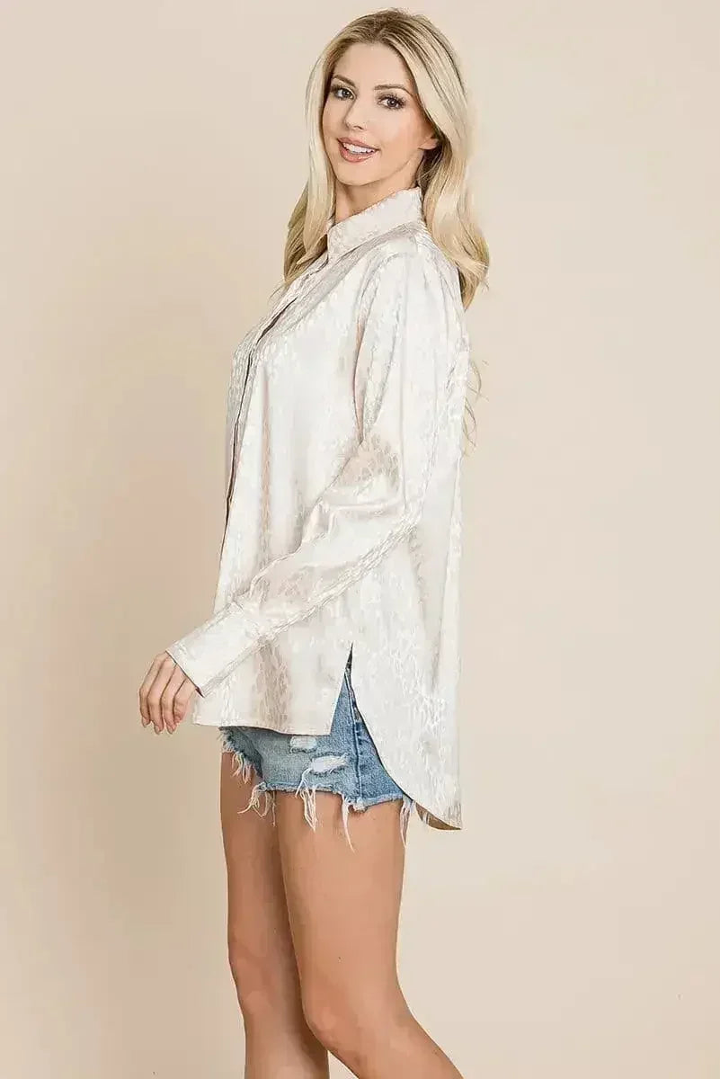 Casual Animal Print Satin Button up Shirts Blouse | Femstylo - SJB-DIAMOND ELITES