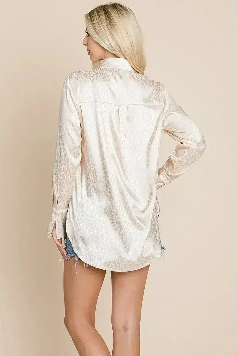 Casual Animal Print Satin Button up Shirts Blouse | Femstylo - SJB-DIAMOND ELITES