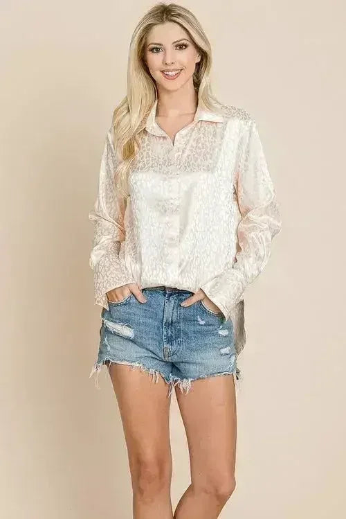 Casual Animal Print Satin Button up Shirts Blouse | Femstylo - SJB-DIAMOND ELITES