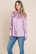 Casual Animal Print Satin Button up Shirts Blouse | Femstylo - SJB-DIAMOND ELITES