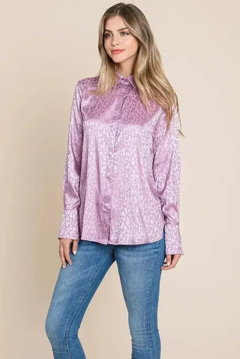 Casual Animal Print Satin Button up Shirts Blouse | Femstylo - SJB-DIAMOND ELITES