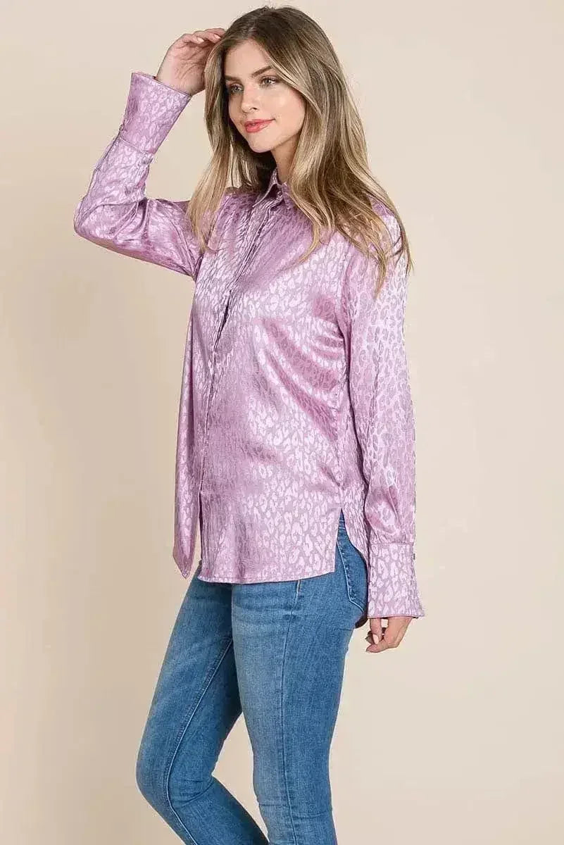Casual Animal Print Satin Button up Shirts Blouse | Femstylo - SJB-DIAMOND ELITES