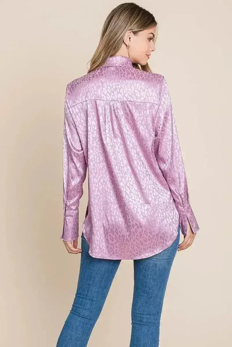 Casual Animal Print Satin Button up Shirts Blouse | Femstylo - SJB-DIAMOND ELITES