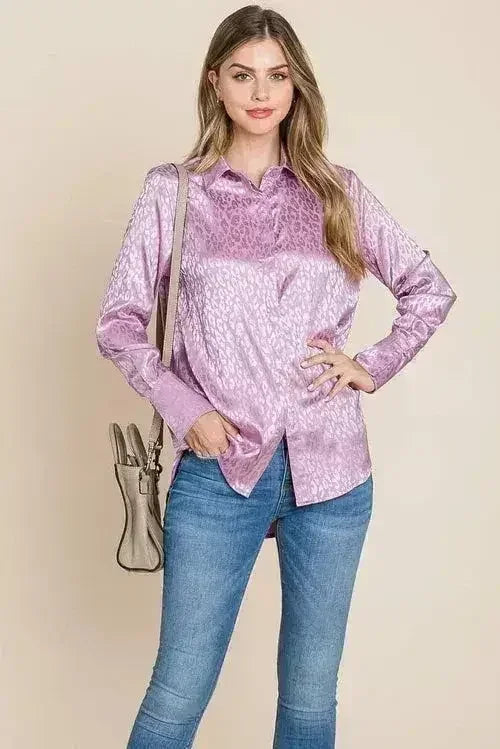 Casual Animal Print Satin Button up Shirts Blouse | Femstylo - SJB-DIAMOND ELITES