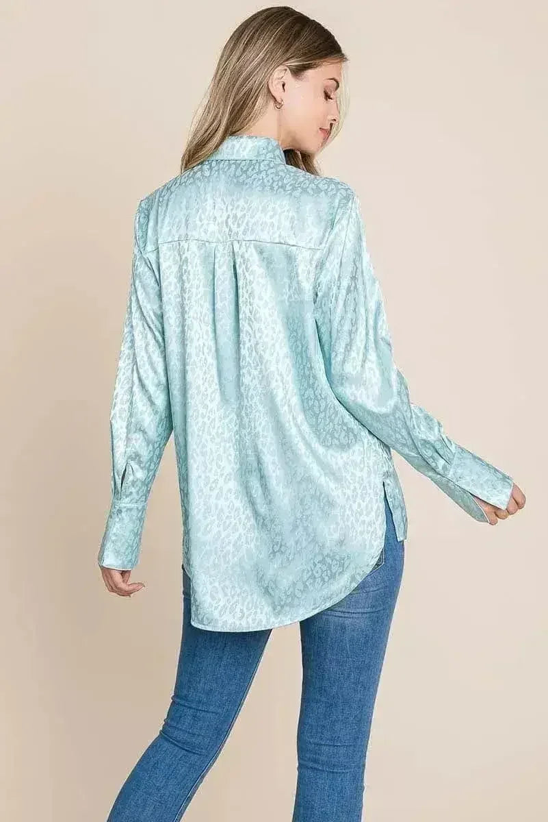 Casual Animal Print Satin Button up Shirts Blouse | Femstylo - SJB-DIAMOND ELITES