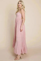 Smocked Flowy Boho Pleated Backless Maxi Dress
