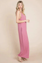 Sleeveless Wide Leg Pocketed Jumpsuit