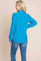 Collared Long Sleeve Pleated Detail Blouse Tops | Femstylo - SJB-DIAMOND ELITES