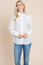 Collared Long Sleeve Pleated Detail Blouse Tops | Femstylo - SJB-DIAMOND ELITES