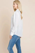Collared Long Sleeve Pleated Detail Blouse Tops | Femstylo - SJB-DIAMOND ELITES