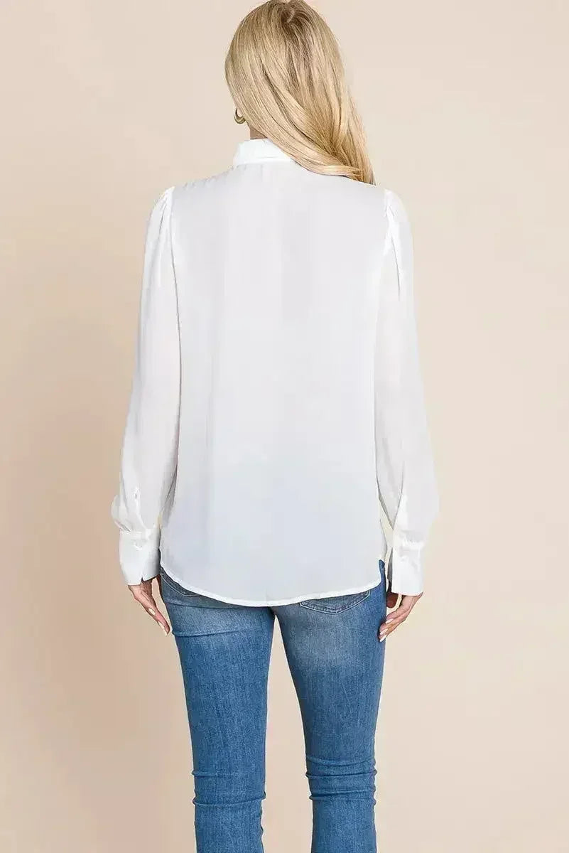 Collared Long Sleeve Pleated Detail Blouse Tops | Femstylo - SJB-DIAMOND ELITES