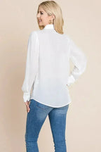 Collared Long Sleeve Pleated Detail Blouse Tops | Femstylo - SJB-DIAMOND ELITES