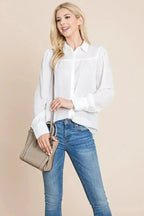 Collared Long Sleeve Pleated Detail Blouse Tops | Femstylo - SJB-DIAMOND ELITES
