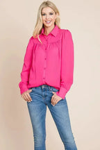 Collared Long Sleeve Pleated Detail Blouse Tops | Femstylo - SJB-DIAMOND ELITES