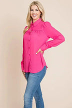 Collared Long Sleeve Pleated Detail Blouse Tops | Femstylo - SJB-DIAMOND ELITES