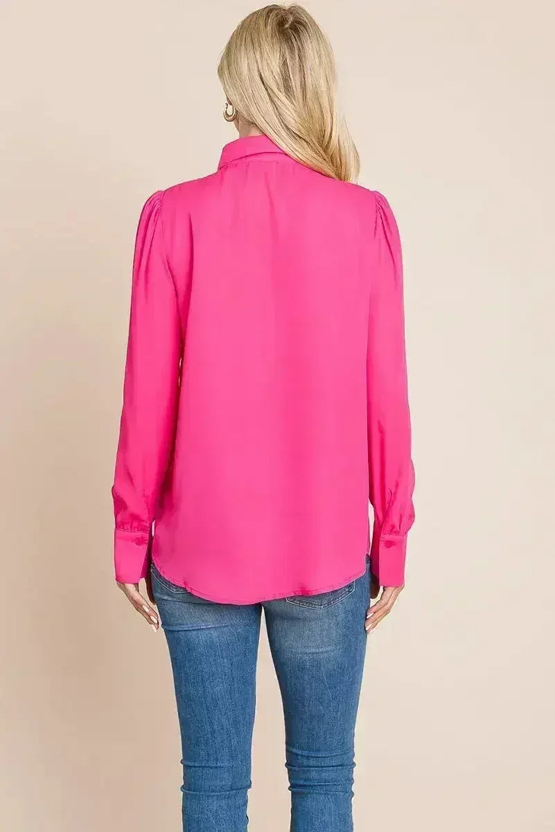 Collared Long Sleeve Pleated Detail Blouse Tops | Femstylo - SJB-DIAMOND ELITES