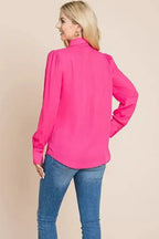 Collared Long Sleeve Pleated Detail Blouse Tops | Femstylo - SJB-DIAMOND ELITES