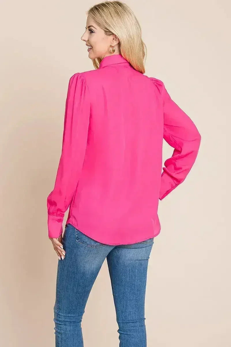 Collared Long Sleeve Pleated Detail Blouse Tops | Femstylo - SJB-DIAMOND ELITES