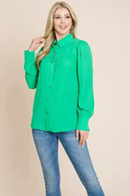 Collared Long Sleeve Pleated Detail Blouse Tops | Femstylo - SJB-DIAMOND ELITES