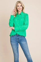Collared Long Sleeve Pleated Detail Blouse Tops | Femstylo - SJB-DIAMOND ELITES
