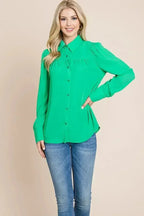 Collared Long Sleeve Pleated Detail Blouse Tops | Femstylo - SJB-DIAMOND ELITES