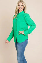 Collared Long Sleeve Pleated Detail Blouse Tops | Femstylo - SJB-DIAMOND ELITES