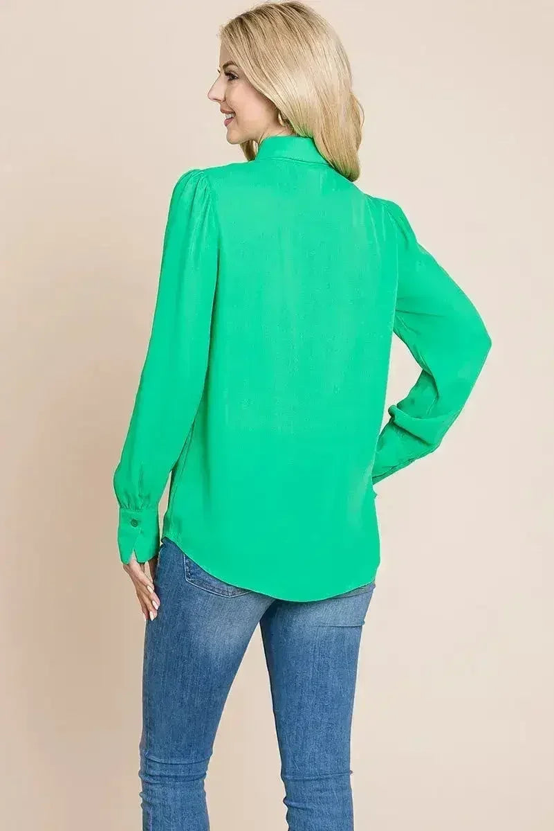 Collared Long Sleeve Pleated Detail Blouse Tops | Femstylo - SJB-DIAMOND ELITES