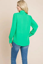 Collared Long Sleeve Pleated Detail Blouse Tops | Femstylo - SJB-DIAMOND ELITES