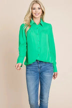 Collared Long Sleeve Pleated Detail Blouse Tops | Femstylo - SJB-DIAMOND ELITES