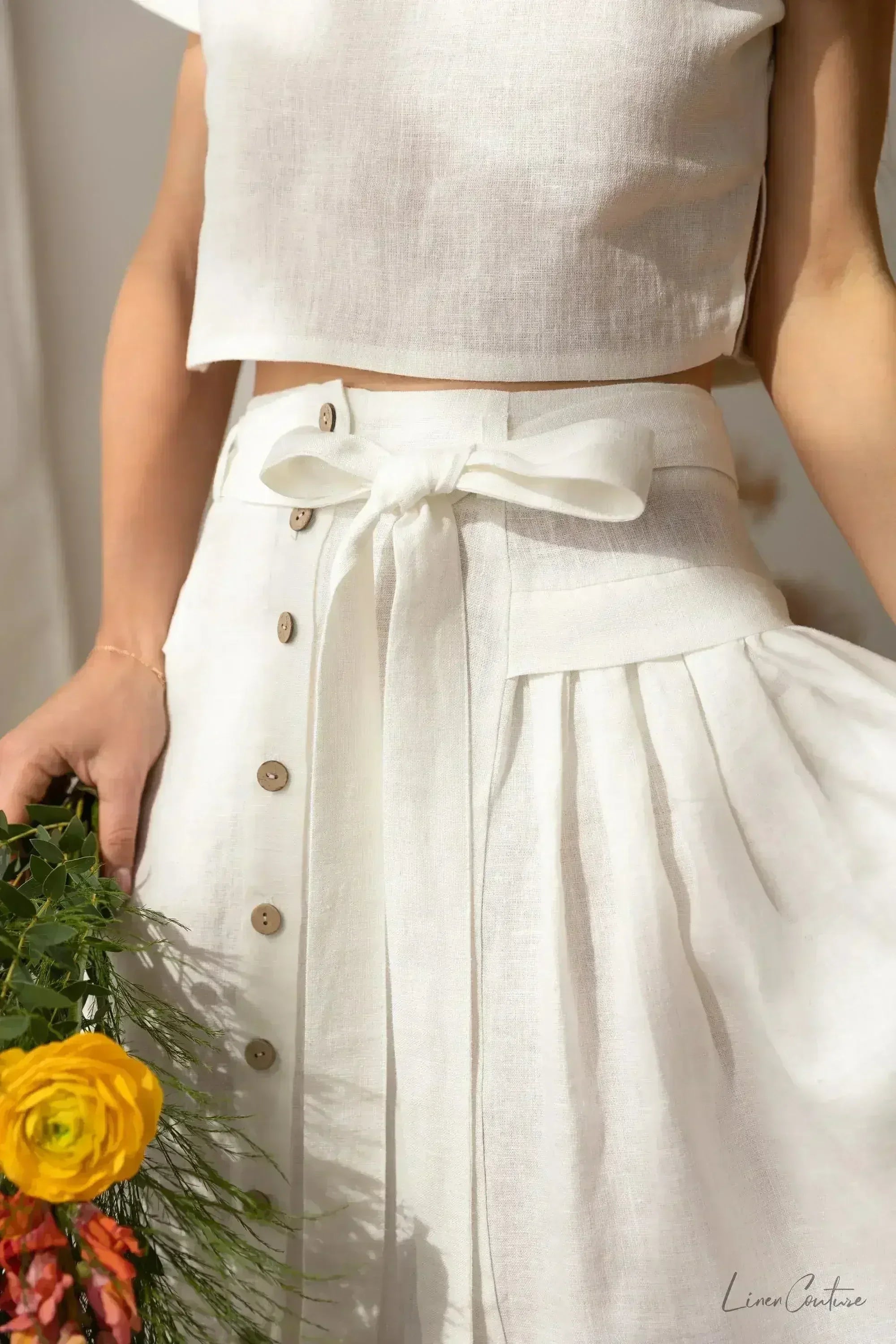 Taormina Set | Linen Crop Top and Flared Midi Skirt - SJB-DIAMOND ELITES