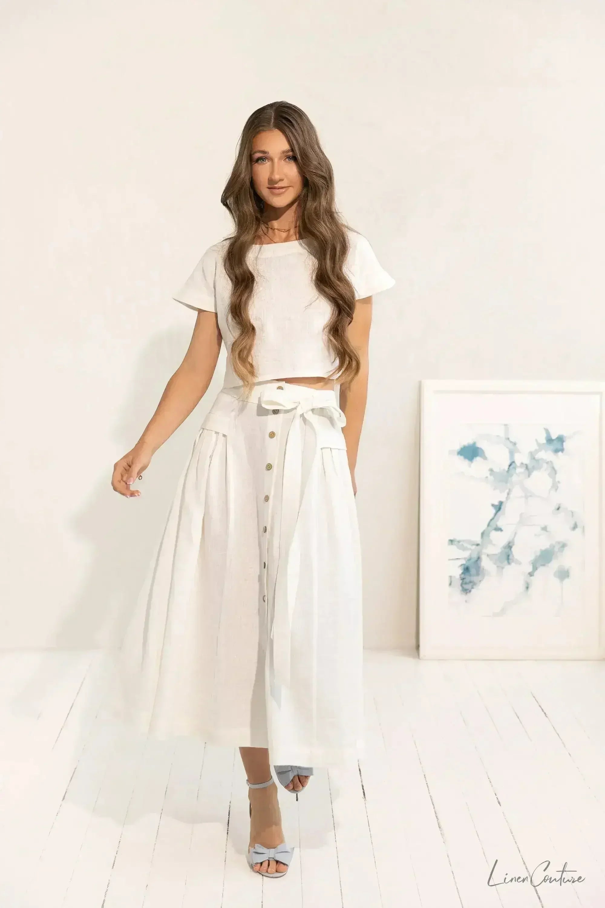 Taormina Set | Linen Crop Top and Flared Midi Skirt - SJB-DIAMOND ELITES