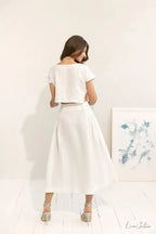 Taormina Set | Linen Crop Top and Flared Midi Skirt - SJB-DIAMOND ELITES