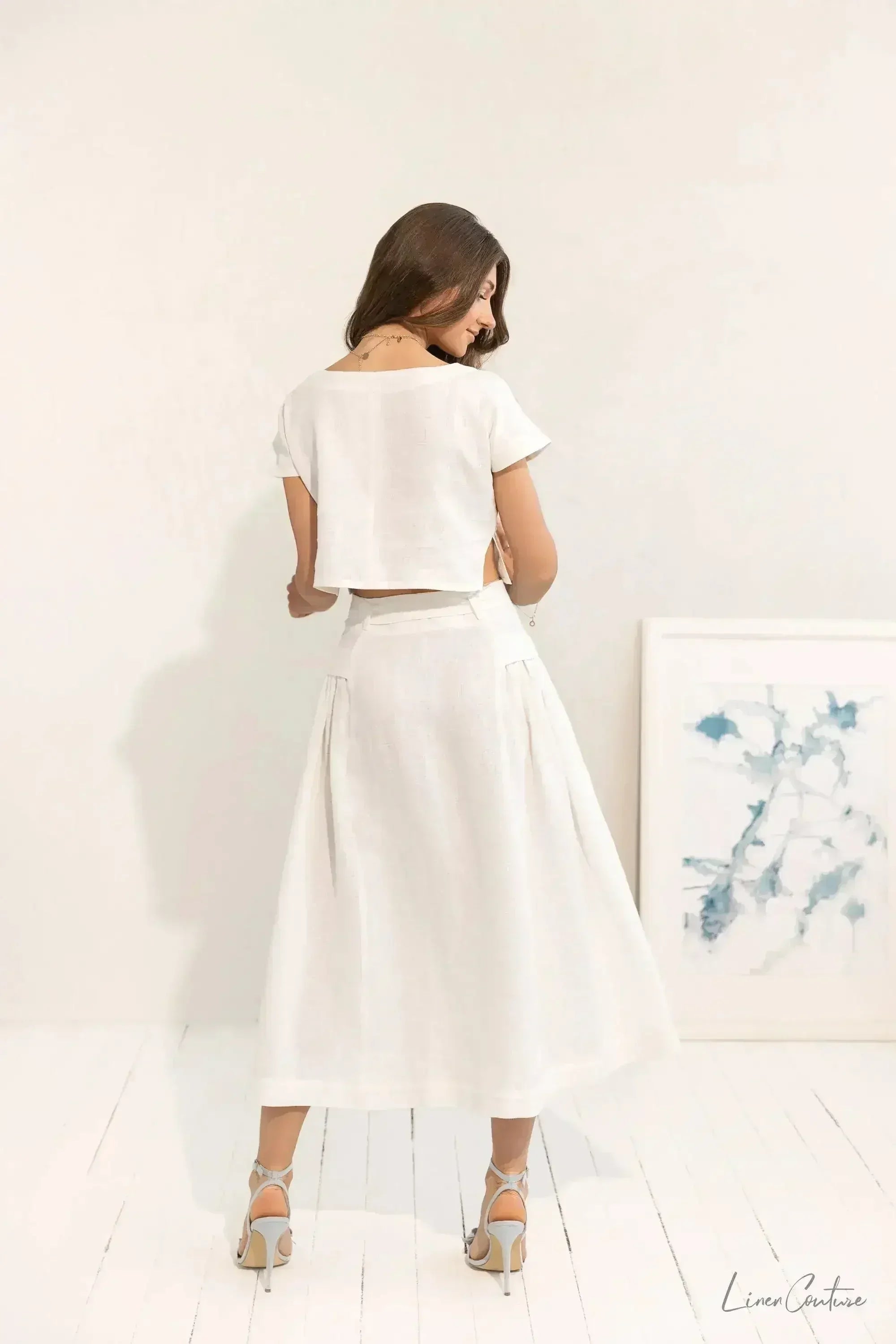 Taormina Set | Linen Crop Top and Flared Midi Skirt - SJB-DIAMOND ELITES