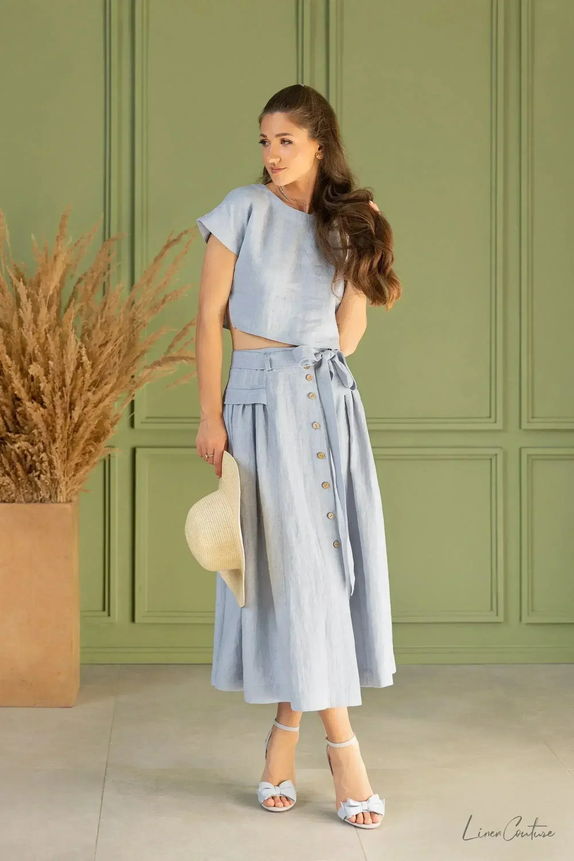 Taormina Set | Linen Crop Top and Flared Midi Skirt - SJB-DIAMOND ELITES