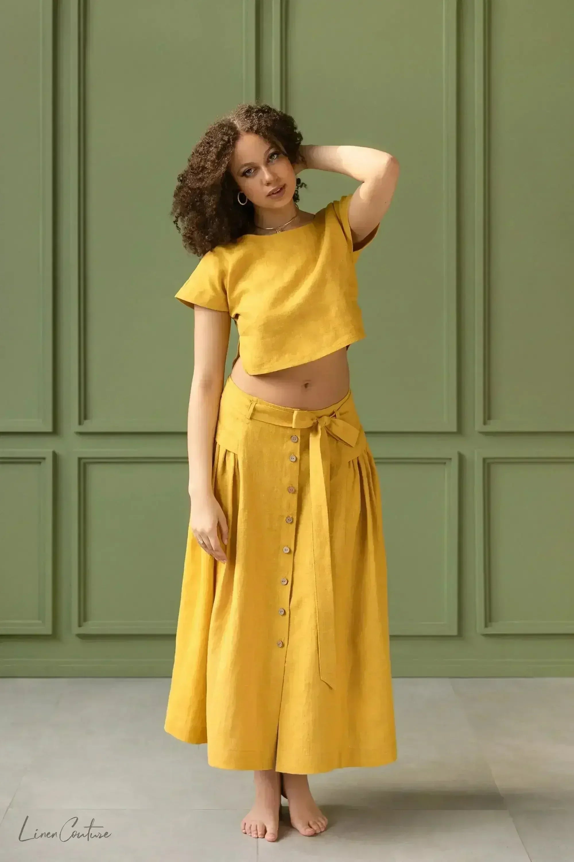 Taormina Set | Linen Crop Top and Flared Midi Skirt - SJB-DIAMOND ELITES