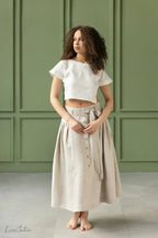 Taormina Set | Linen Crop Top and Flared Midi Skirt - SJB-DIAMOND ELITES